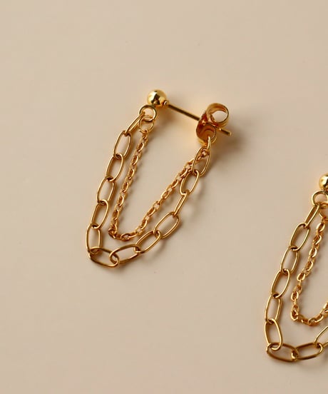 【金アレ対応】スクエアチェーンループピアス