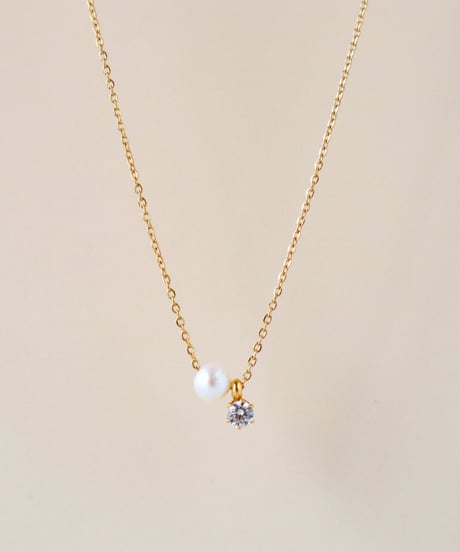 【金アレ対応】Heart & Cupid 一粒ジルコニア&AAA淡水パールネックレス (small)