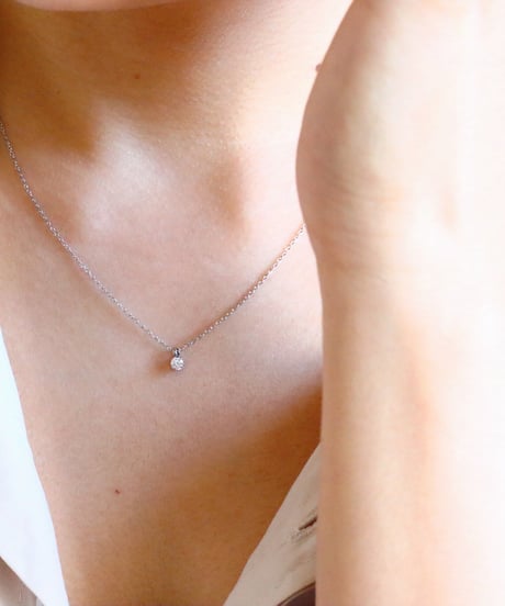 【金アレ対応】Heart & Cupid 一粒ジルコニアネックレス 3mm シルバーカラー