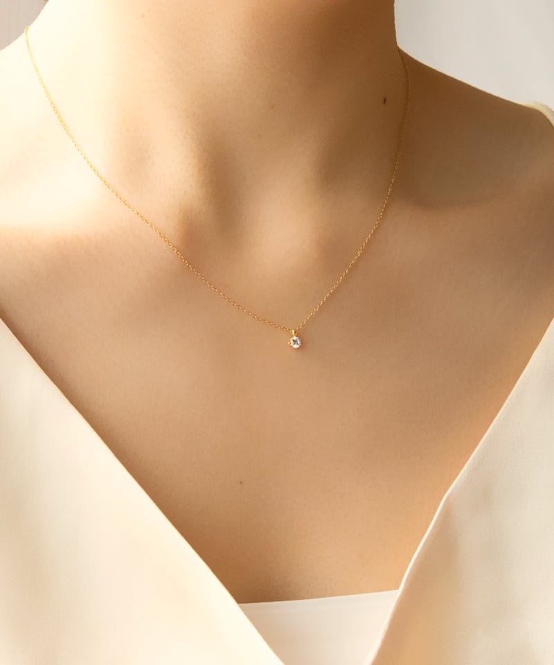 金アレ対応】Heart & Cupid 一粒ジルコニアネックレス 3mm | mikka