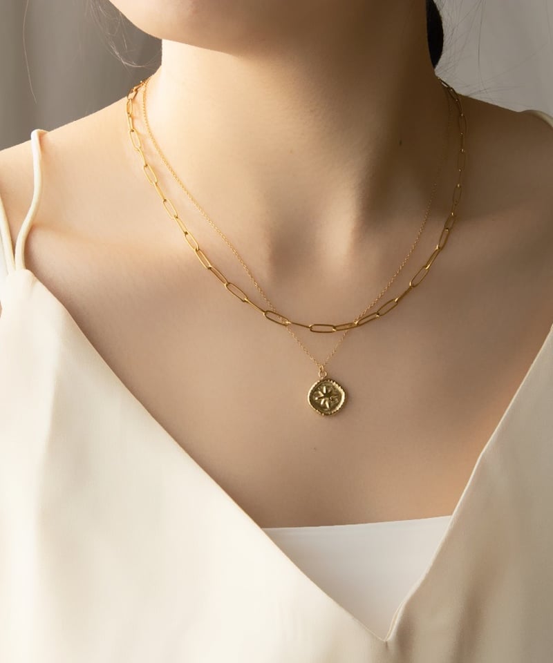 金アレ対応】星のコインネックレスのスクエアチェーンの重ね付けセット