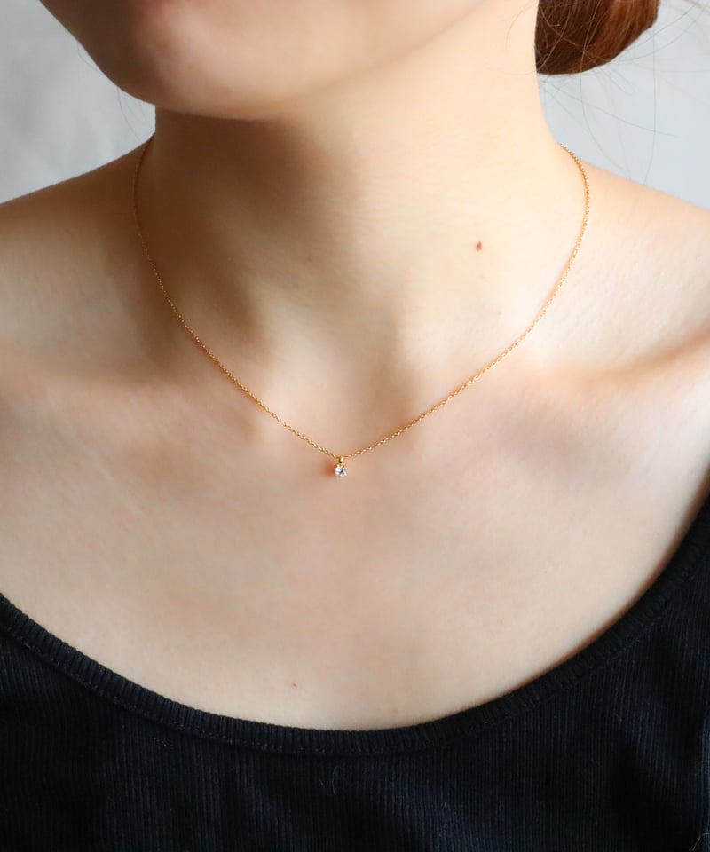 金アレ対応】Heart & Cupid 一粒ジルコニアネックレス 3mm | mikka
