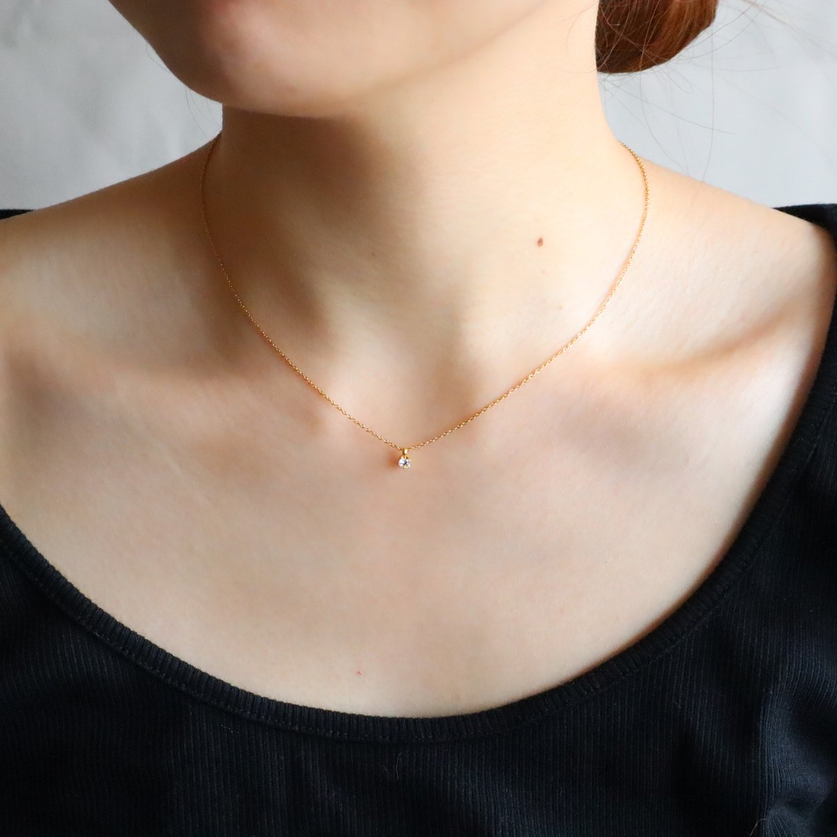 金アレ対応】Heart & Cupid 一粒ジルコニアネックレス 3mm | mikka