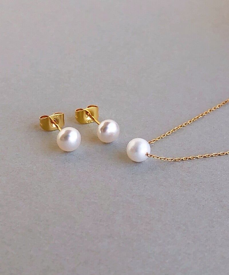 淡水パールネックレス、ピアスセット 淡水真珠 パールネックレス ピアスセット スタンダード ピンク