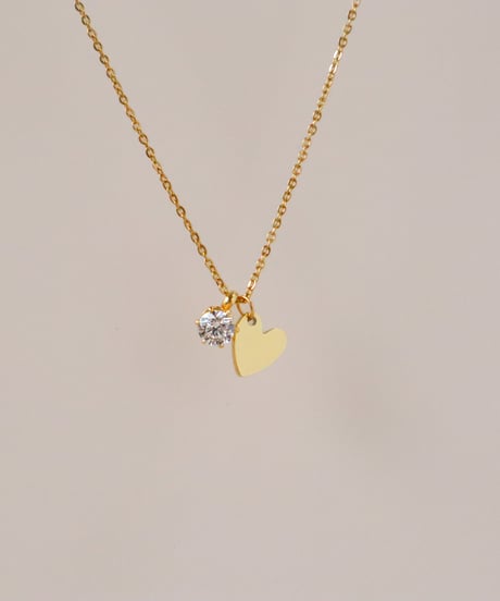 【金アレ対応】ハートチャームネックレス  Heart & Cupidジルコニア(large)