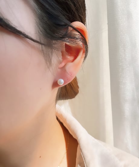 【金アレ対応】淡水パールの一粒ピアス(6mm)