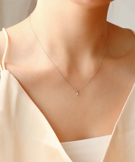 【金アレ対応】Heart & Cupid 一粒ジルコニアネックレス 3mm シルバーカラー