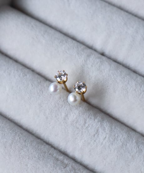 【金アレ対応】Heart & Cupid ジルコニアパールピアス 3mm