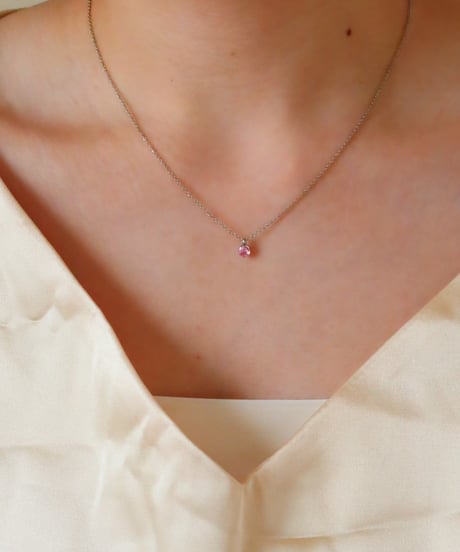 【金アレ対応】桜ピンクジルコニアネックレス 3mm シルバーカラー