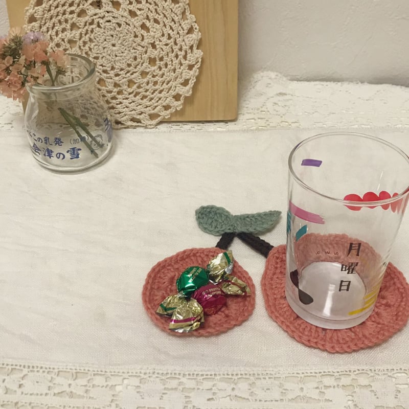 アンティーク コースター さくらんぼ ２枚セット さくらんぼ コースター レッド | :: biscuit ::