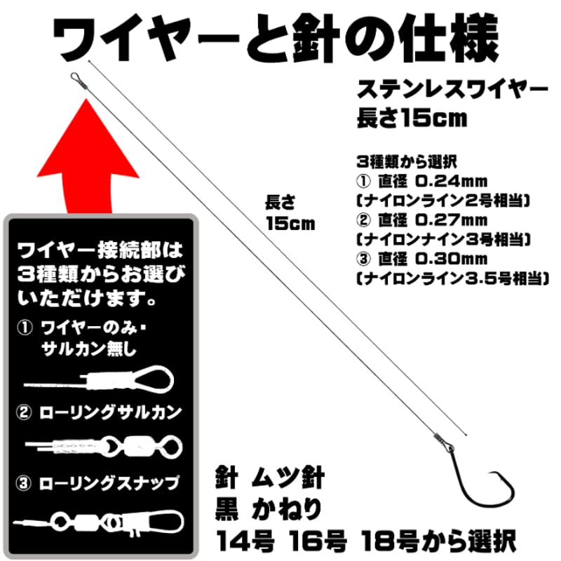 ムツ針 極細ステンレスワイヤーハリス ムツ針14号 16号 18号 ムツ針 極細ステンレスワイヤーハリス ムツ針14号 16号 18号