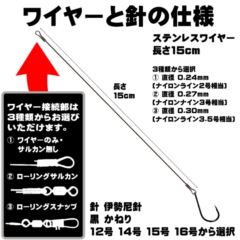 ワイヤーハリス 伊勢尼 12号 14号 15号 16号 極細 ワイヤー 直径0.24mm