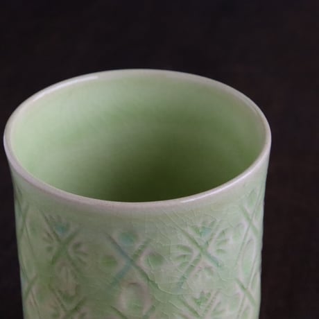陶切子スタイル　ロックカップ　グリーン