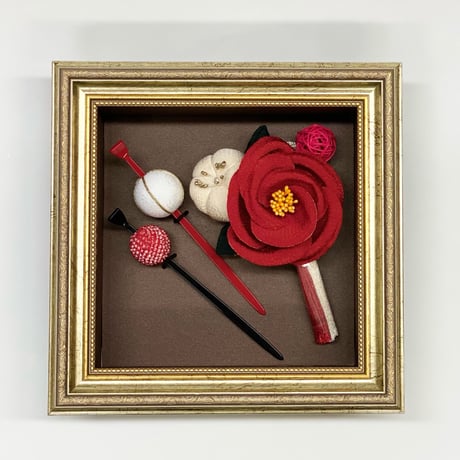 玉かん椿　　　Flower Art Frame 髪飾り【No.030908】