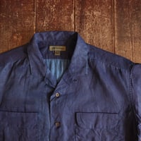 Nigel Cabourn  OPEN COLLAR SHIRT LINEN TWILL  INDIGO