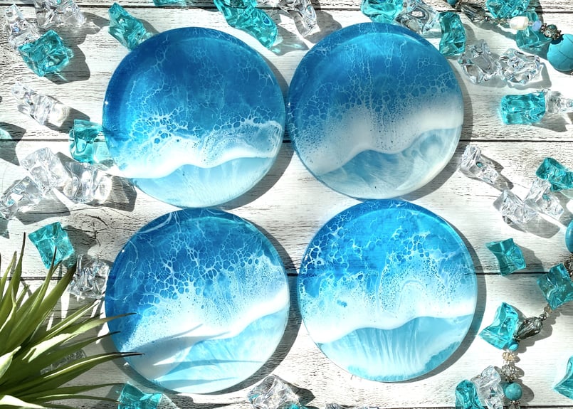 波のクリアコースター(スカイブルー)2枚セット | LUNAMARE resinfactory