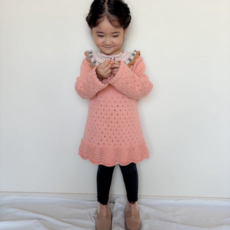 【babytoly】Artemis knit dress long sleeve / salmon pink