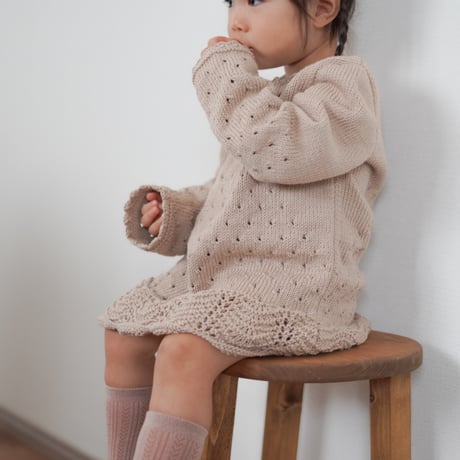 【babytoly】Artemis knit dress long sleeve / salmon pink
