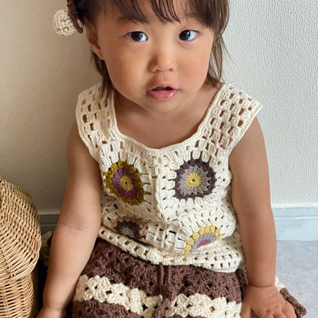 予約【babytoly】Marla Crochet Patchwork Vest /design 1
