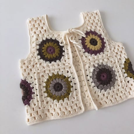 予約【babytoly】Marla Crochet Patchwork Vest /design 2