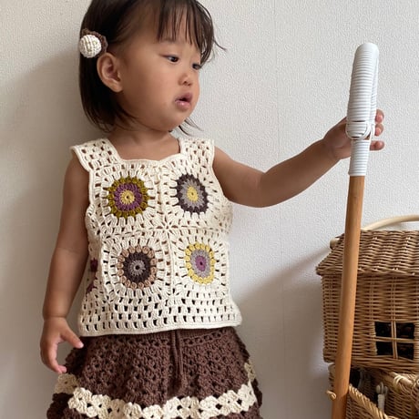 予約【babytoly】Marla Crochet Patchwork Vest /design 1