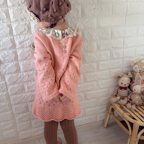 【babytoly】Artemis knit dress long sleeve / salmon pink