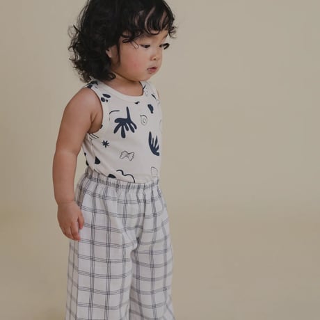 【organic zoo】Navy Window Check Wide Leg Pants
