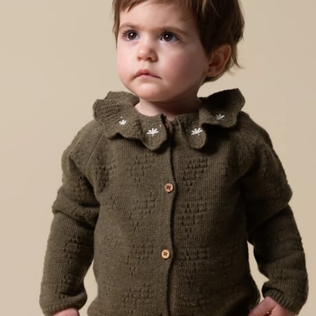 【birinit】Green knit embroidered cardigan baby