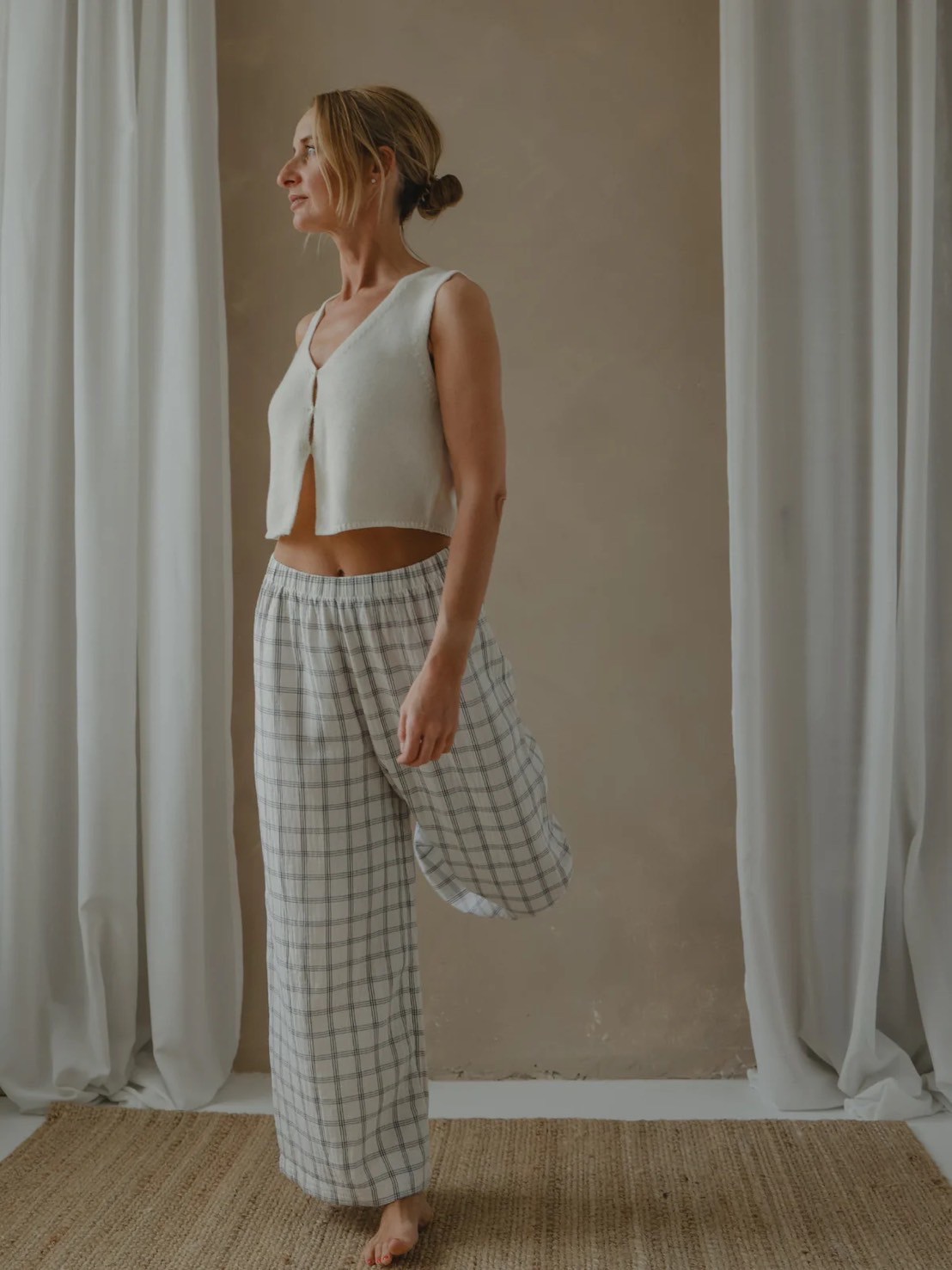 ボトムス organic zoo Blue Gingham Pants organic zoo Pottery Blue Gingham Fisherman Pa