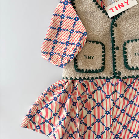 【TINYCOTTONS】FLOWER GRID PRINT DRESS *light cream*