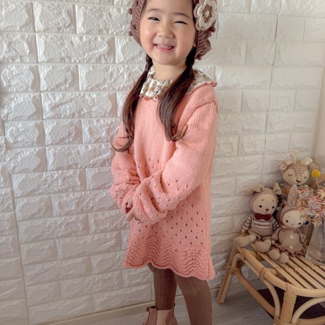 【babytoly】Artemis knit dress long sleeve / salmon pink
