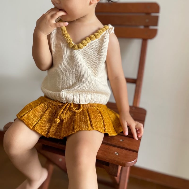 babytoly　eva knit tops＆ivyskirt　1-3y Eva Knit Top - w/Popcorns , ecru + cinnamon, natural + sage