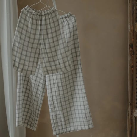 【organic zoo】Women's Navy Window Check Wide Leg Pants