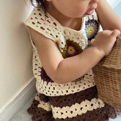 予約【babytoly】Marla Crochet Patchwork Vest /design 1