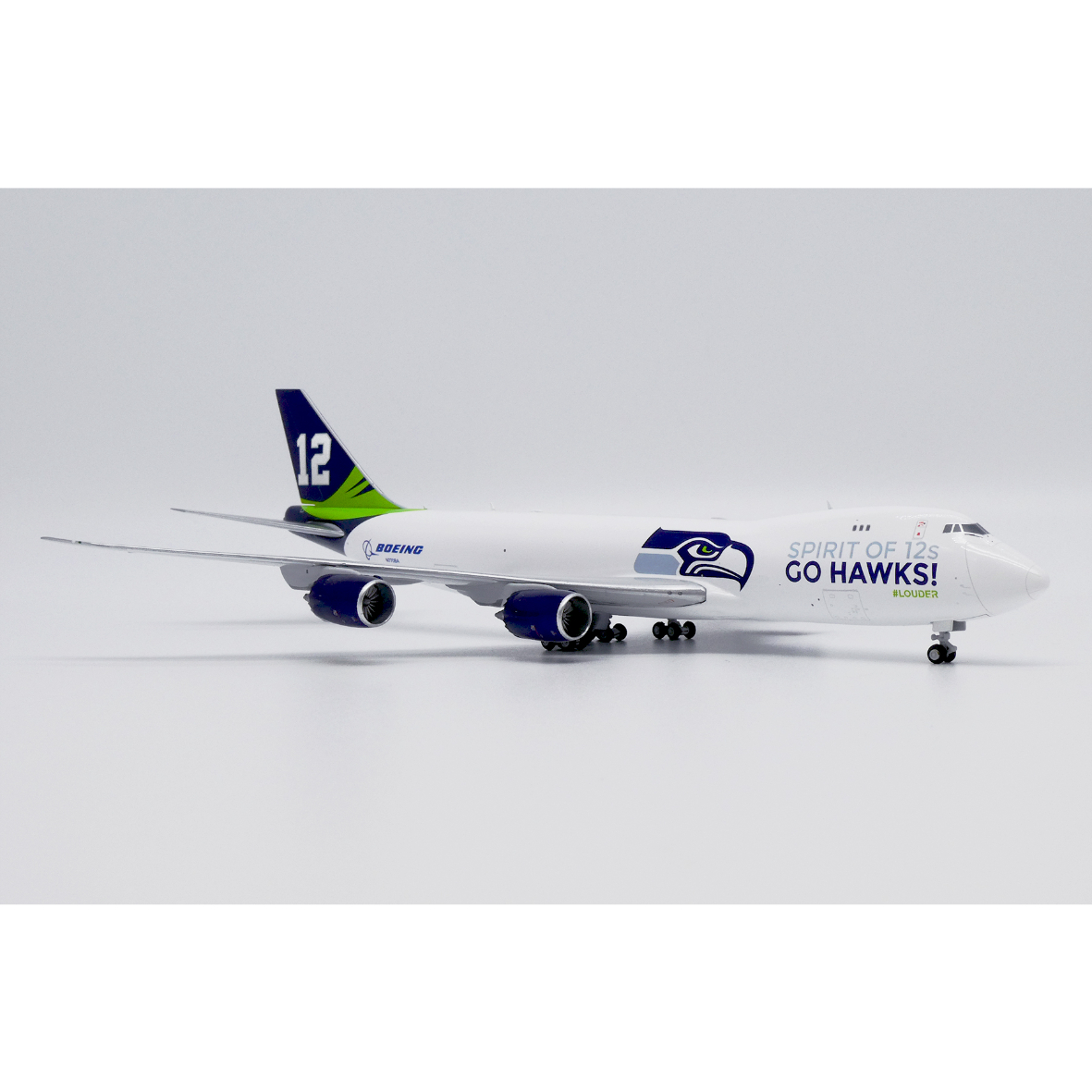 ボーイング747-8F　スケール1/200　シアトルシーホークス 1/400 747-8F ボーイング社「シアトル・シーホークス特別塗装機