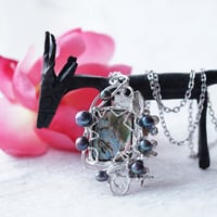 silver メキシコアワビ・淡水真珠 ブローチ  兼ペンダントトップ
