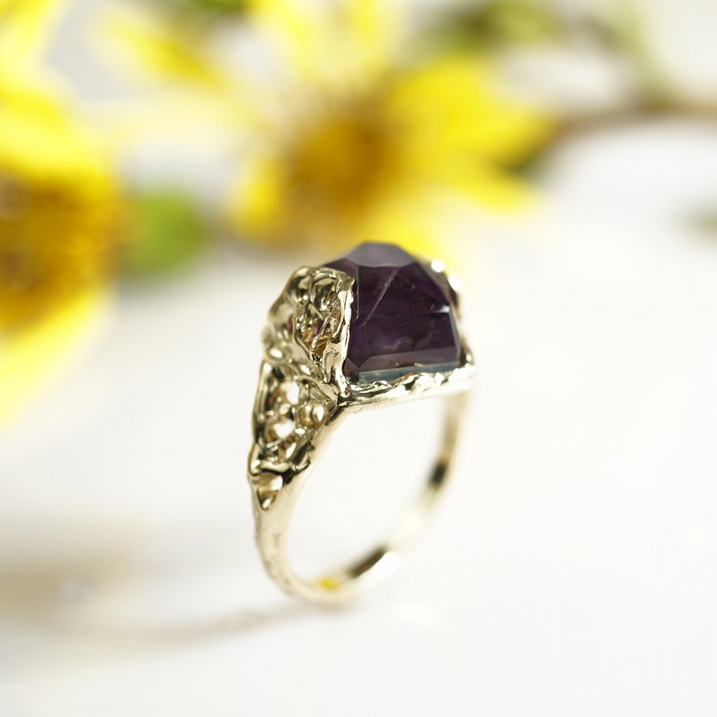 k18 アメシスト × 黒蝶貝 指輪 | 鋳金工房
