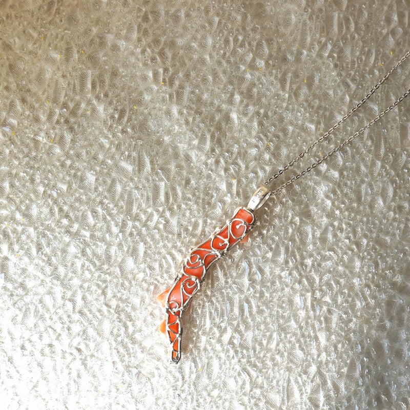 値下げ　珊瑚 本珊瑚 花彫刻 細工　サンゴ ネックレス 【SILVER刻印あり】 yo-sh-0403a_1.jpg