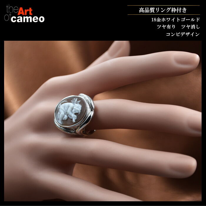 特注品　純銀シェルカメオリング　とても可愛い天使の図　小さいお花を添えて華やかに 特注品 純銀シェルカメオリング とても可愛い天使の図 小さい