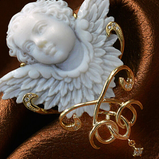 アンティーク シェルカメオブローチ 手を繋ぐ天使達 真鍮 銅ヤーン 兼ネックレス アンティーク シェルカメオブローチ 手を繋ぐ天使達 真鍮 銅