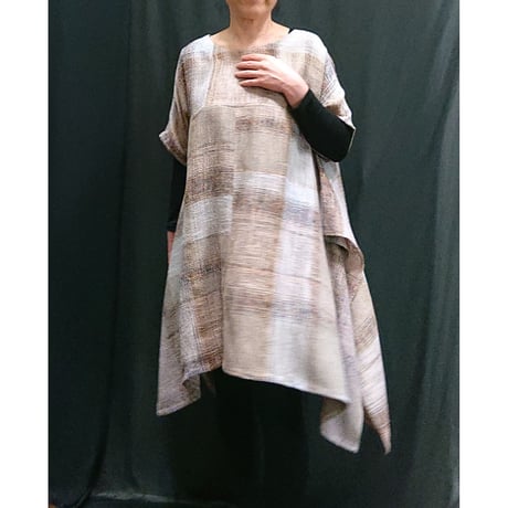 Tワンピース　ベージュ薄パープル【No．3404-4749】