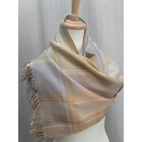 シルクチェックストール　グレイッシュパステル　　　【No．3703-5418】