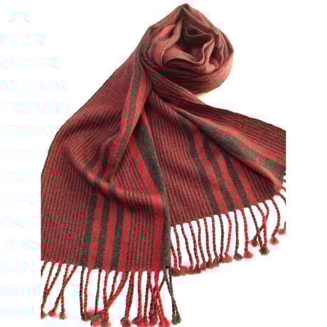 カシミアストール　赤グレーストライプ　　　　　　　【No．3609-5255】