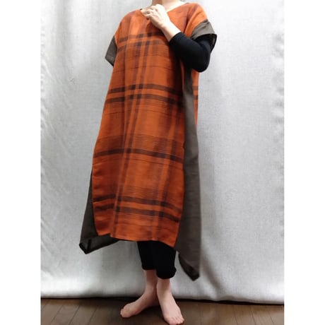 Wワンピース　オレンジチェック　　　　　　　　　　【No．3605-5235】