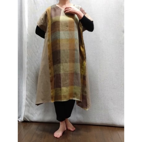 Wワンピース　ベージュチェック　　　　　　　　　　【No．3604-5207】