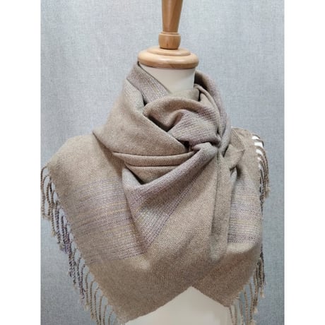 カシミアウールストール　ベージュストライプ　　　　　　　　　　　【No．3709-5551】