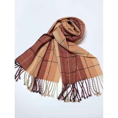 カシミアストール　オレンジチェック　　　　　　　　【No．3609-5280】