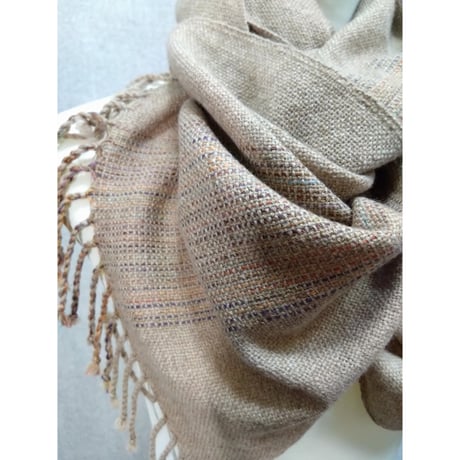 カシミアウールストール　ベージュストライプ　　　　　　　　　　　【No．3709-5550】