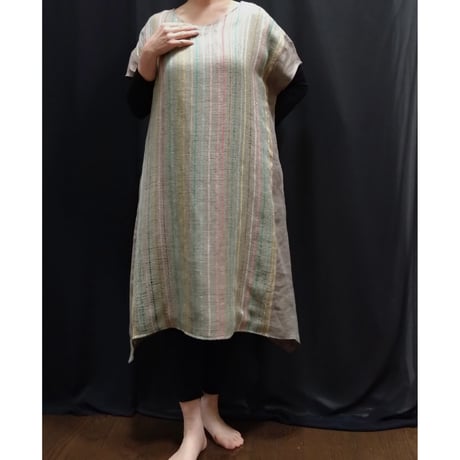 Wワンピース　ベージュストライプ　　　　　　　　　【No．3605-5234】