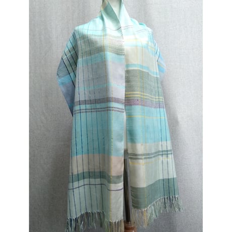 シルクチェックストール　ブルー　　　　　　　　　　【No．3602-5136】